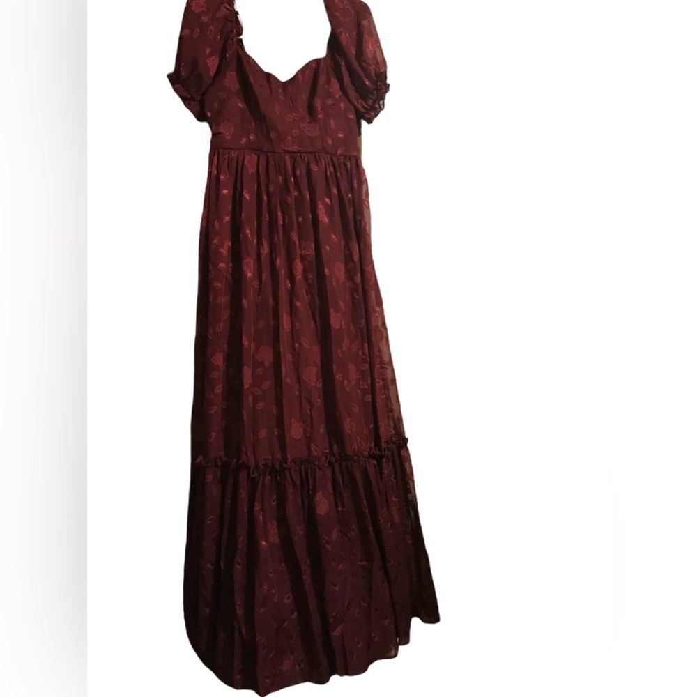 Phenomenal Sweetness Burgundy Floral Burnout Bustier Maxi Dress - Picture 5 of 11